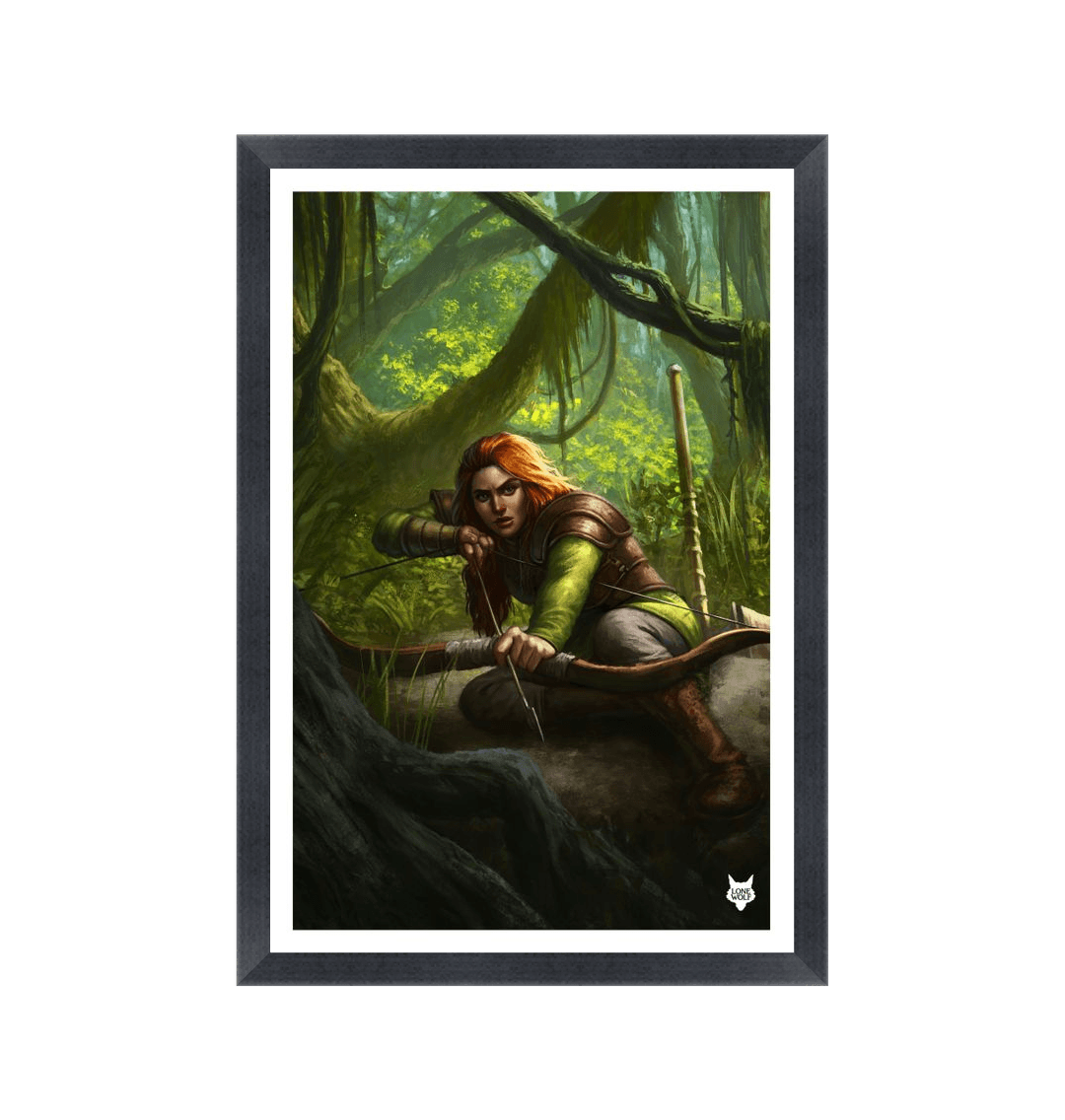 Black Frame Lone Wolf: Autumn Snow - Slaves of the Mire Framed Art Print