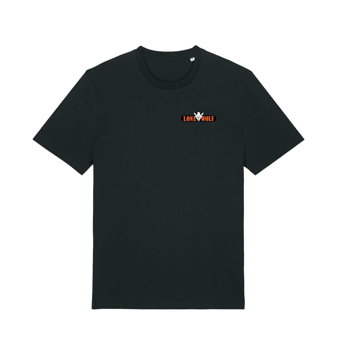 Black Lone Wolf Retro Logo - Black T Shirt